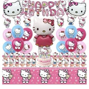 Hello Kitty Birthday Party Decor Set 51pcs Pink Banner Balloons Tablecloth